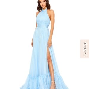 High Neck Tiered Chiffon Halter Gown